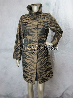 795 New with Tags DKNY Donna Karan Brown Gold Tiger Print Belt Trench 
