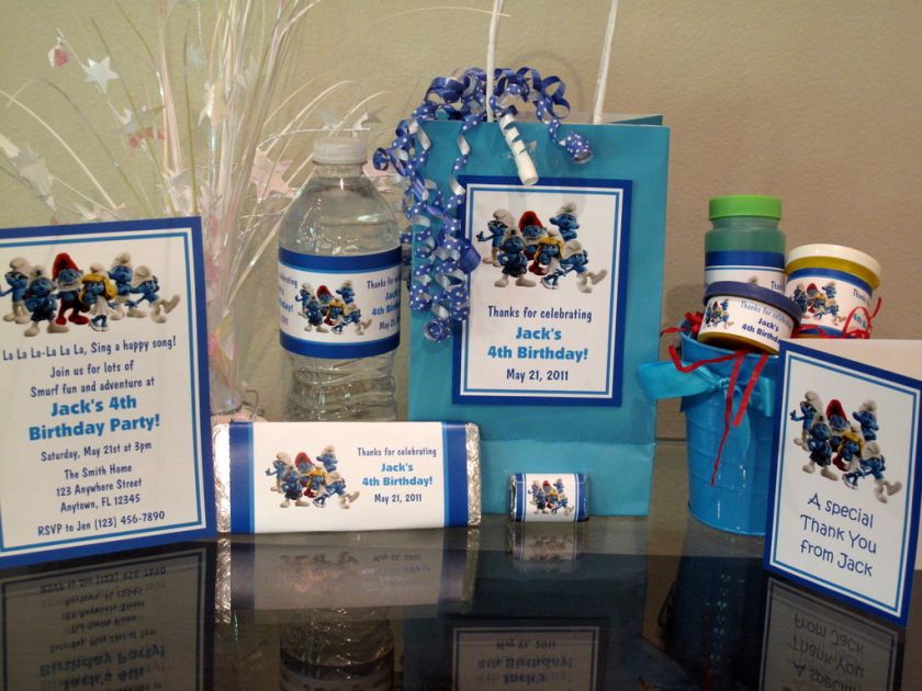 Smurfs Birthday Party PDF CD w/ Invitation Favor Water Candy Bubble 