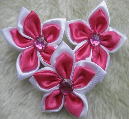 20x Satin 2 Ribbon Flower W/ Rhinestone Hot pink/A17  