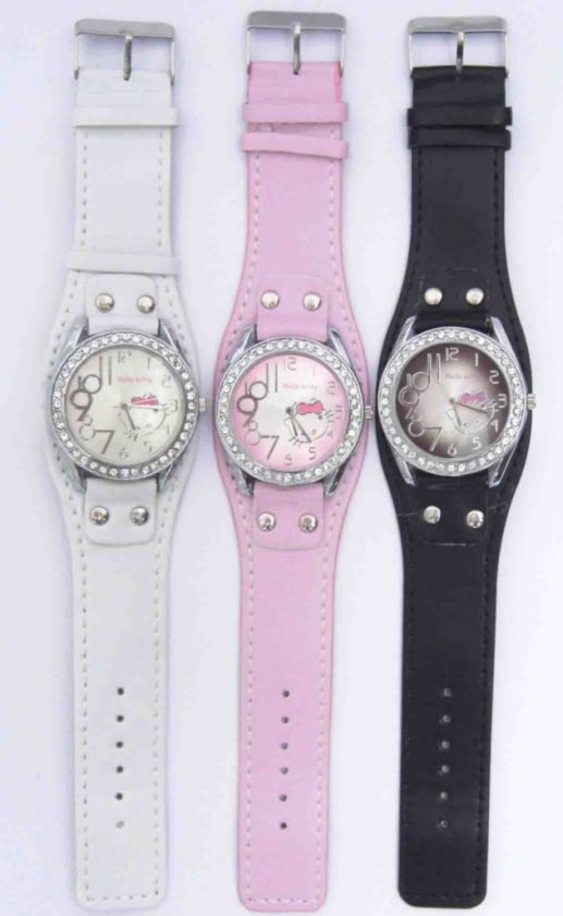 pcs Mix Wholesale 3 Color Hello Kitty wrist watch Black White Pink 