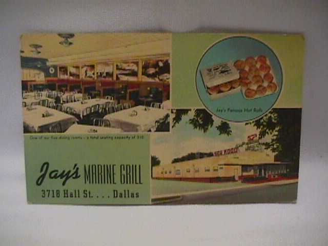   1950s Jays Marine Grill Dallas, TX Postcard Stellmacher & Son Texas