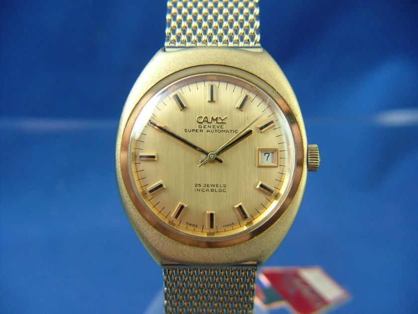 VINTAGE SWISS CAMY GENEVE AUTOMATIC GENTS WATCH NOS 1970S MINT  