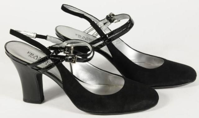  Black Suede Double Buckle Mary Jane Slingback Heels Size 9.5M  