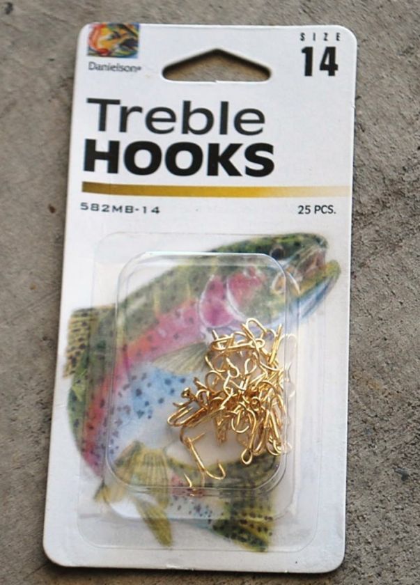 New 25 Danielson Gold Size 14 Treble Fish Hooks  