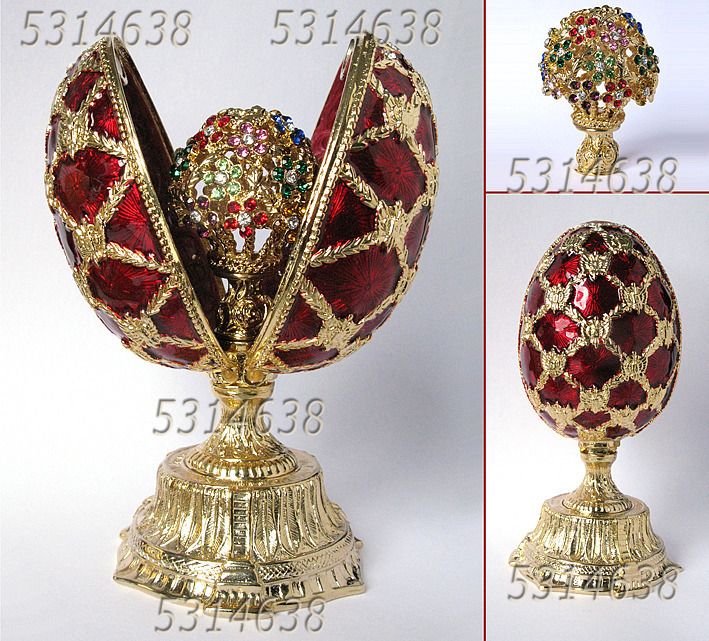 Russian Faberge Red Enameled Egg with Flowers E8  