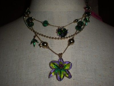 Betsy Johnson Asian Jungle Multi Chain Floral Necklace/NWT/USA Seller 