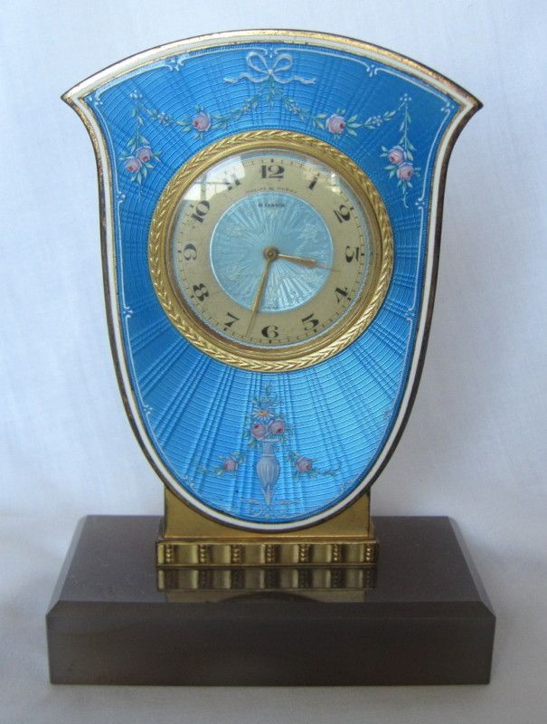 Art Nouveau Phelps & Perry Bronze Enamel Desk Clock  