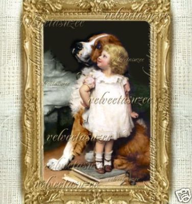 Girl Dog Dollhouse Picture Dolls House Picture Mini Art  