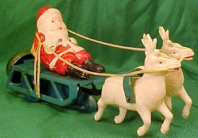 Vintage SANTA CLAUS on SLEIGH WINDUP TOY Celluloid BELL  