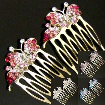    2pc Austrian rhinestone crystal butterfly hair comb pin