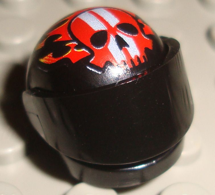 LeGo Racers Black Helmet Fire Skull Pattern w/ Visor  