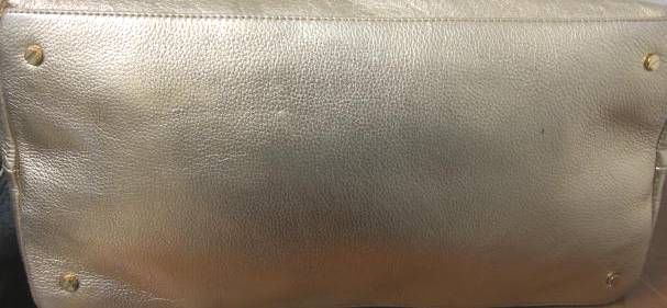 Authentic Tory Burch $425 Metallic Gold Leather Stacked Logo Classic 