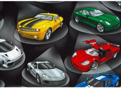 SHOWROOM SPORTS CARS ON BLACK~ Cotton Quilt Fabric  