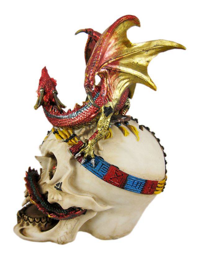Red Gold Evil Dragon On Vampire Skull Money Bank  