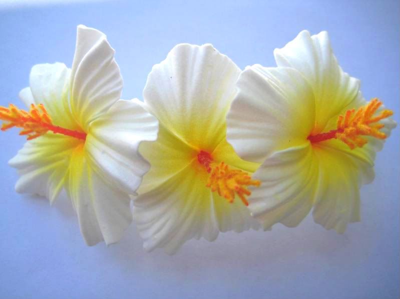 Hawaiian Bridal Wedding Party Foam Flower Hair Clip Three White 