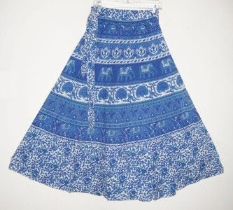 GEETA Hippie Boho Gypsy Indian RETRO Ethnic Block Print Wrap Skirt All 