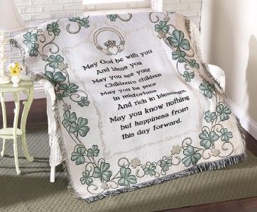 UNIQUE DECORATIVE IRISH BLESSING WOVEN TAPESTRY THROW BLANKET NEW